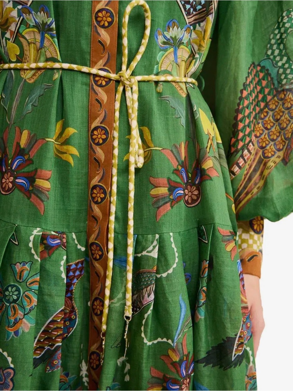 Boho Green Floral & Bird Print Maxi Shirt Dress Fall 2026 L - Picture 15 of 16
